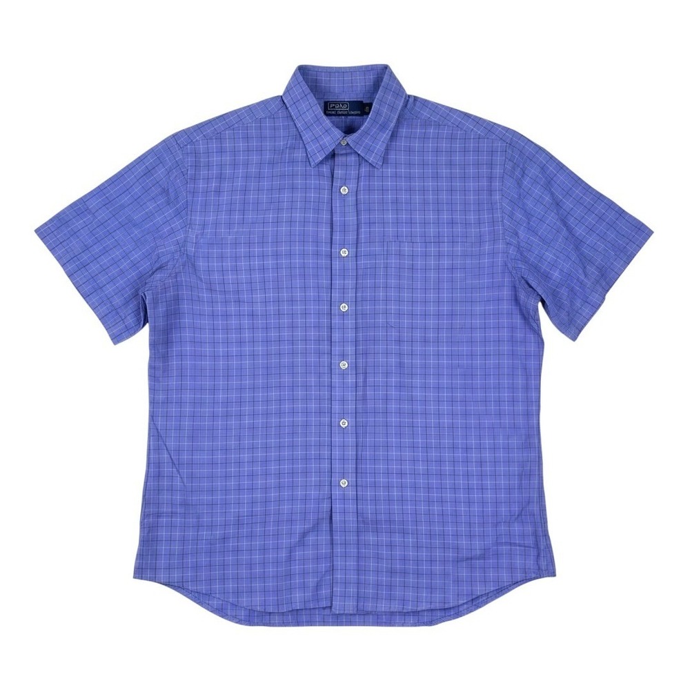 Vintage Polo Ralph Lauren Button Down Shirt Men XL Blue Grid Lowell Sport Poplin